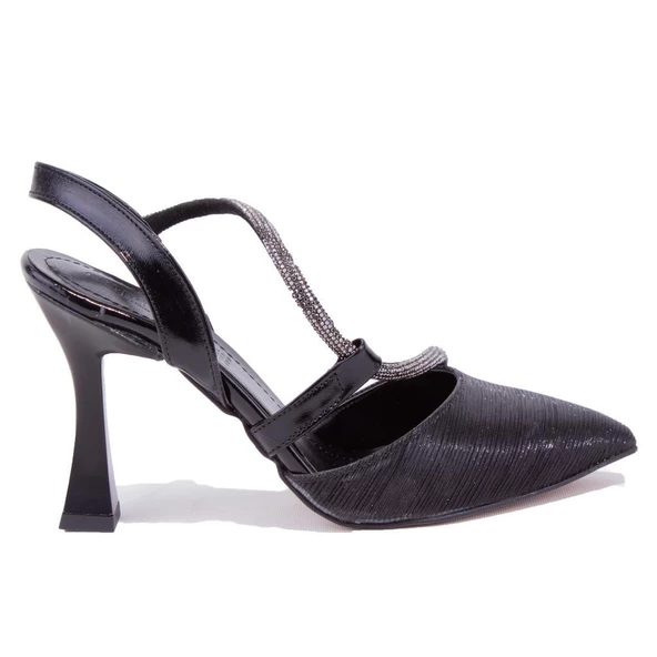 Dagoster DZA07-396155 Siyah Simli Abiye Topuklu Kadın Ayakkabı - 2