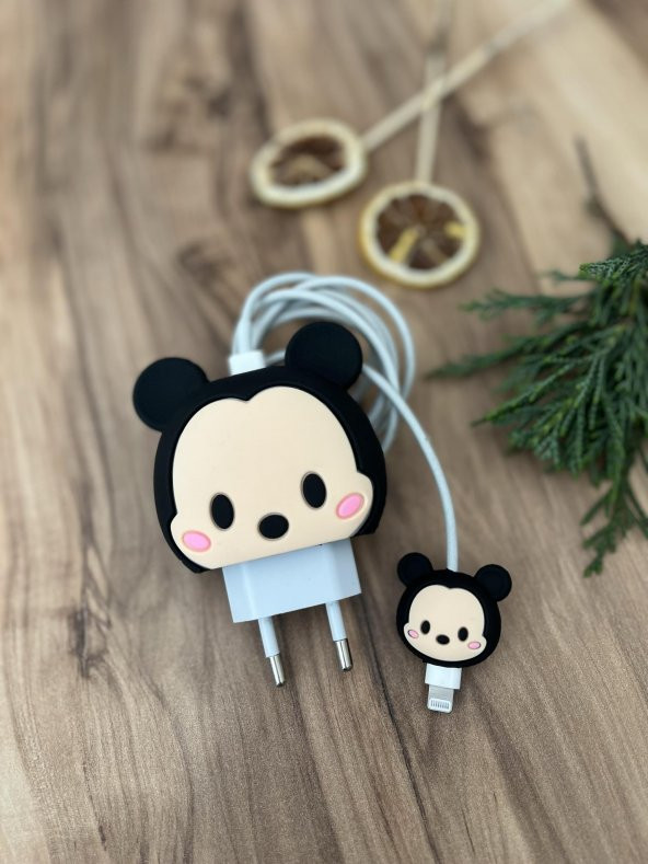 Sevimli Silikon Şarj Başlığı Ve Kablo Koruyucu 2Li Set Mickey