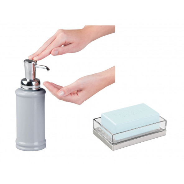 ZBOSP-C393 PORSELEN SIVI SABUNLUK VE AKRİLİK SABUNLUK 2 Lİ BANYO SETİ - Resim 3