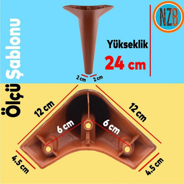 Mobilya Kanepe Yatak Puf Sehpa TV Ünitesi Çekyat Koltuk Ayağı 24 cm Kahverengi Baza Ayak - 2