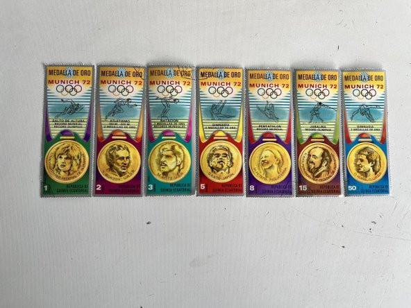 Ekvator Ginesi Munih 72 Olimpiyatları Madalya Pulu Lotu 7 Adet - 3