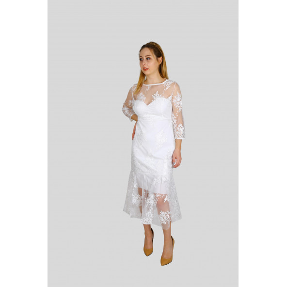 Grace Flok Baskı Midi Abiye (0156) - 2