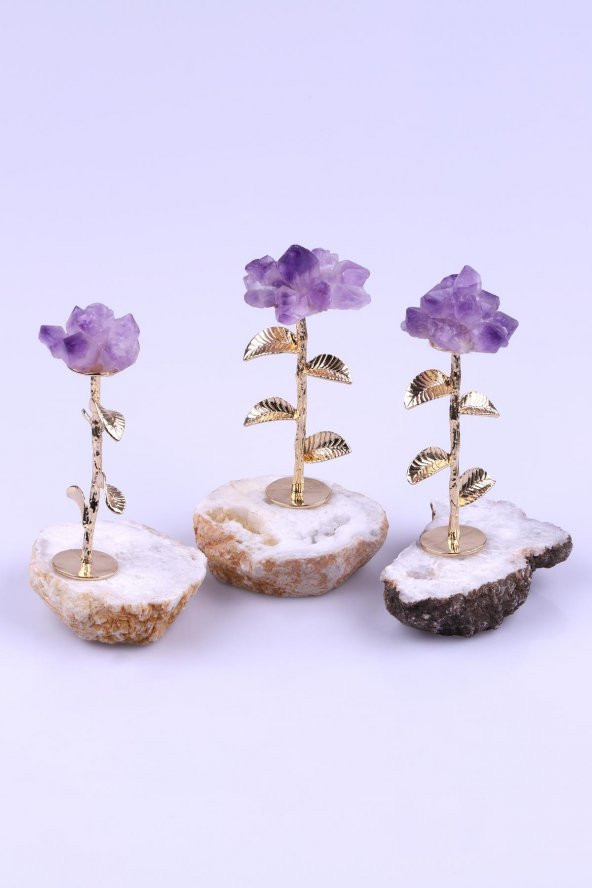 Kristal Kuvars - Ametist Doğal Taş Dekoratif Çiçek