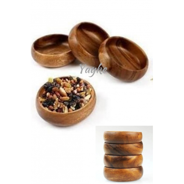 Yayke Yuvarlak Doğal Ahşap Çerezlik & Ahşap Bambu Kase Çerezlik Seti - (4 Adet) - 2