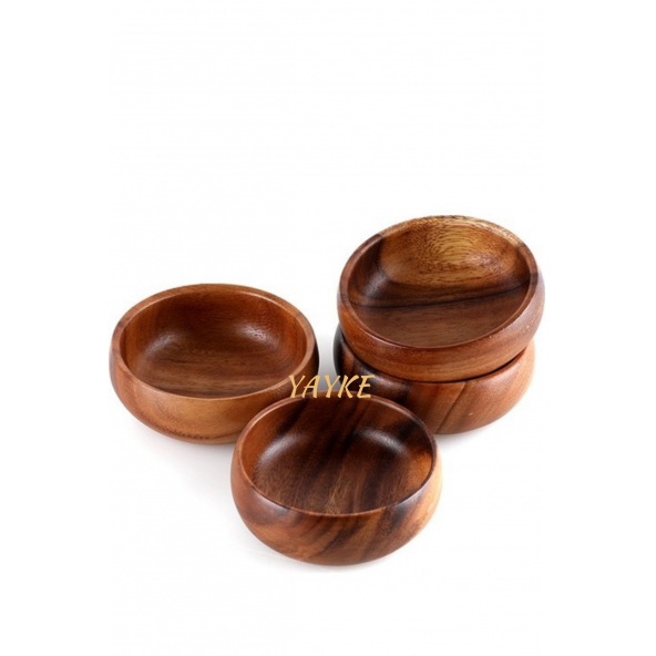 Yayke Yuvarlak Doğal Ahşap Çerezlik & Ahşap Bambu Kase Çerezlik Seti - (4 Adet) - 3