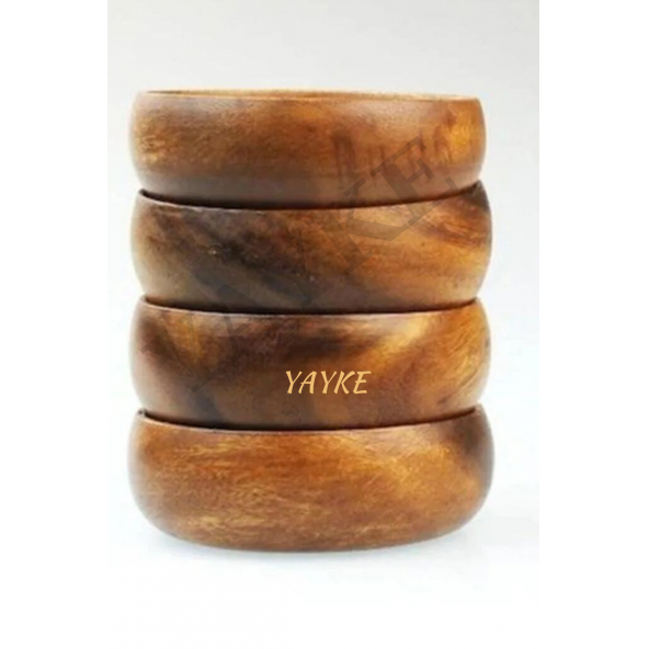 Yayke Yuvarlak Doğal Ahşap Çerezlik & Ahşap Bambu Kase Çerezlik Seti - (4 Adet) - 4