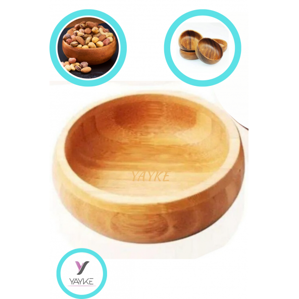 Yayke Yuvarlak Doğal Ahşap Çerezlik & Ahşap Bambu Kase Çerezlik Seti - (4 Adet) - 5