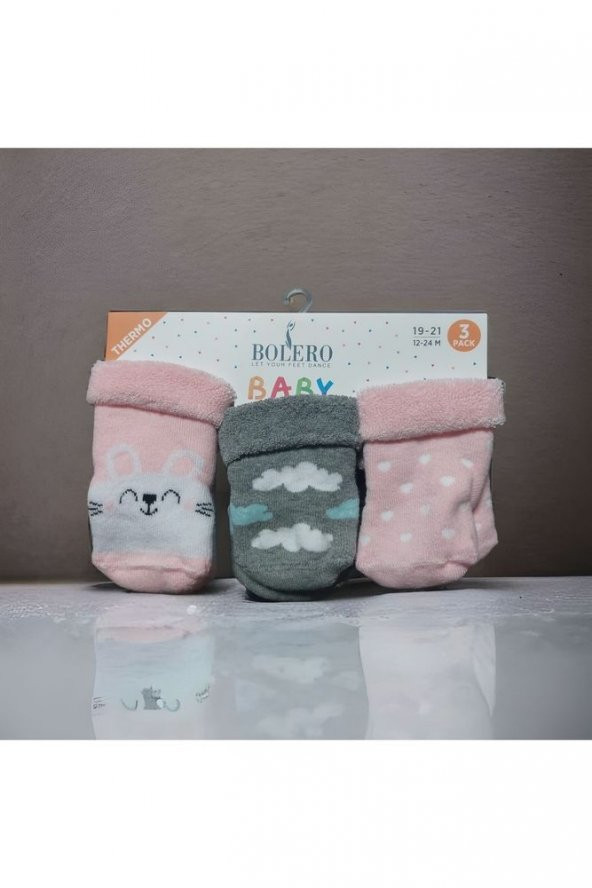 3'lü Kız Bebek Havlu Çorap Kışlık Çorap