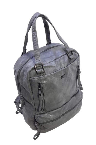 Baginn Yıkama Suni Deri Retro Kadın Sırt Çantası Çok Cepli Fonksiyonel Kullanım - 12