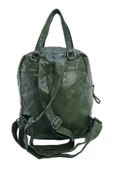 Baginn Yıkama Suni Deri Retro Kadın Sırt Çantası Çok Cepli Fonksiyonel Kullanım - 9