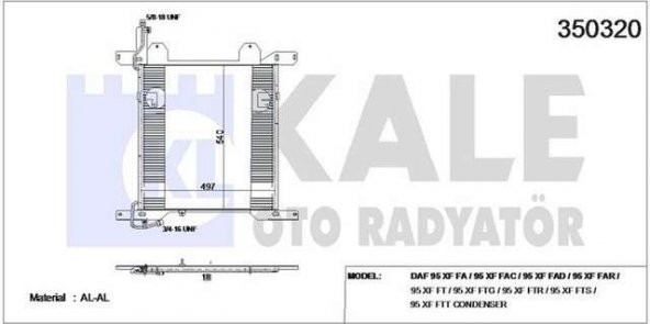 KLIMA RADYATORU KONDENSER DAF 95 XF FA/95 XF FAC/95 XF FAD/95 XF FAR/95 XF FT/95 XF FTG/95 XF FTR/95 X KALE 350320 OEM