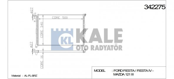 Kale-342275 Su Radyatörü Ford Fiesta Box / Fiesta Iv 1.3I / 1.0I 515067677
