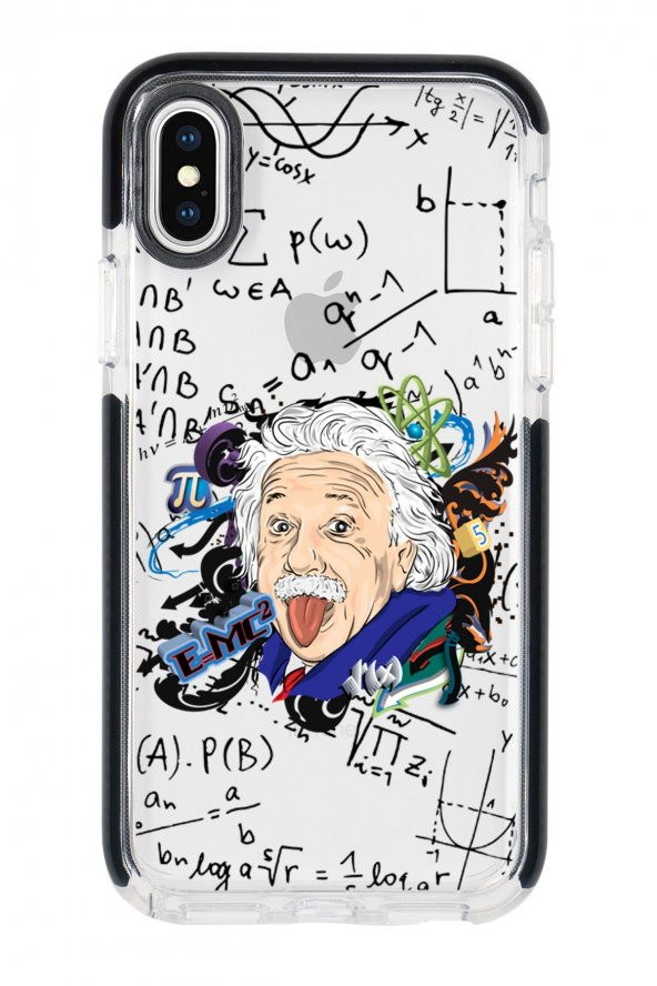 iphone X Einstein In Formula Desenli Candy Bumper Silikonlu Siyah Telefon Kılıfı