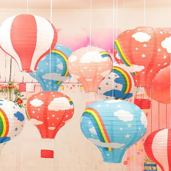 Dekoratif Renkli Kağıt Dilek Feneri Balonu Renkli Uçan Balon (579)