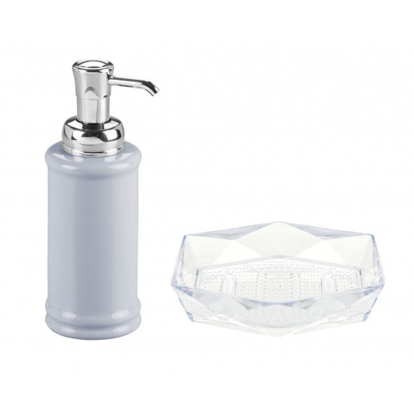 ZBOSP-C405 GRİ PORSELEN SIVI SABUNLUK VE AKRİLİK SABUNLUK 2 Lİ BANYO SETİ - Resim 2
