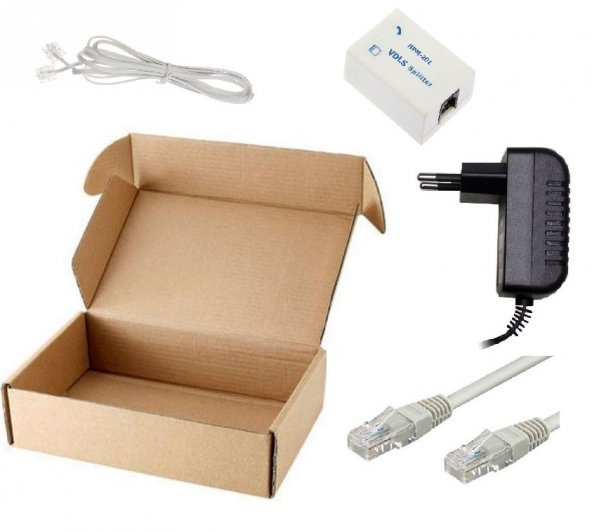 Vdsl Modemler İçin (Kutu-Adaptör-Ethernet Kablosu-Telefon Kablosu-Splitter)