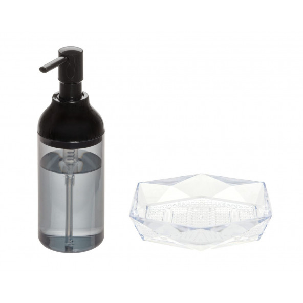 ZBOSP-C409 FÜME SİYAH AKRİLİK SIVI SABUNLUK VE SABUNLUK 2 Lİ BANYO SETİ - 4