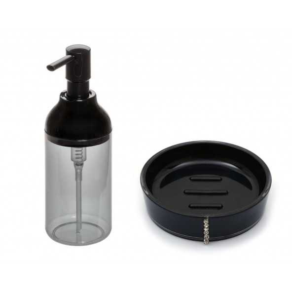 ZBOSP-C410 FÜME SİYAH AKRİLİK SIVI SABUNLUK VE SİYAH TAŞLI SABUNLUK 2 Lİ BANYO SETİ - Resim 2