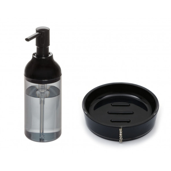 ZBOSP-C410 FÜME SİYAH AKRİLİK SIVI SABUNLUK VE SİYAH TAŞLI SABUNLUK 2 Lİ BANYO SETİ - Resim 4