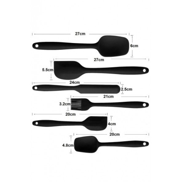 Shop-set Isıya Dayanıklı Yanmaz Yapışmaz Silikon Spatula Seti 6 Parça SİYAH - 3