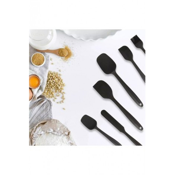 Shop-set Isıya Dayanıklı Yanmaz Yapışmaz Silikon Spatula Seti 6 Parça SİYAH - 8