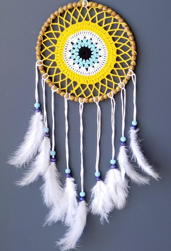 Nazar Boncuğu Motifli Düş Kapanı El Yapımı Sarı Duvar Süsü ürün görseli