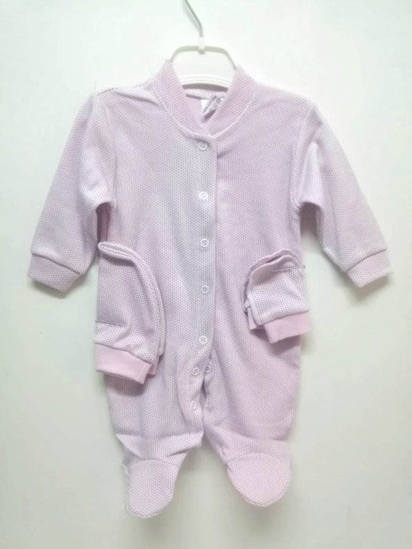 Hayal Sepeti Organik 100 Pamuk 0-3 Aylık Yeni Doğan Bebek Tulumu pembe puantiyeli 0068