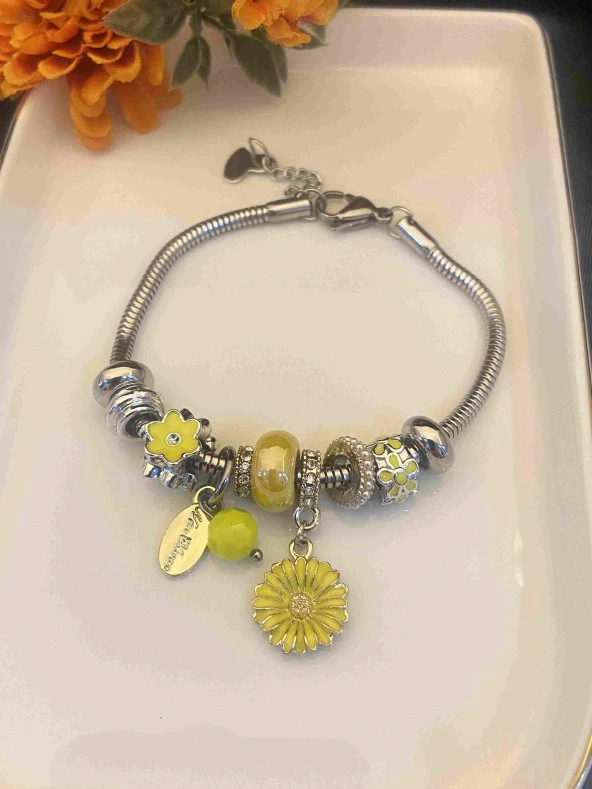 Aksesuar Çarşısı Sarı Papatya Charm Bileklik - Resim 2