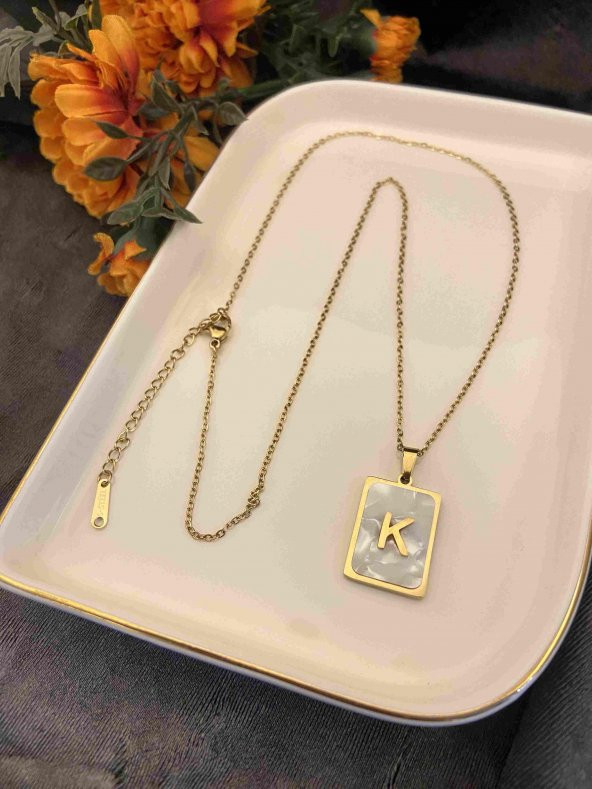 Aksesuar Çarşısı Sedefli K Harfi Kolye Gold