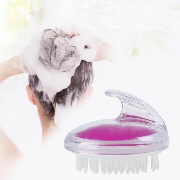 h İnce Uçlu Şampuan Hazneli Silikon Duş Fırçası - Saç Yıkama Masaj Aleti