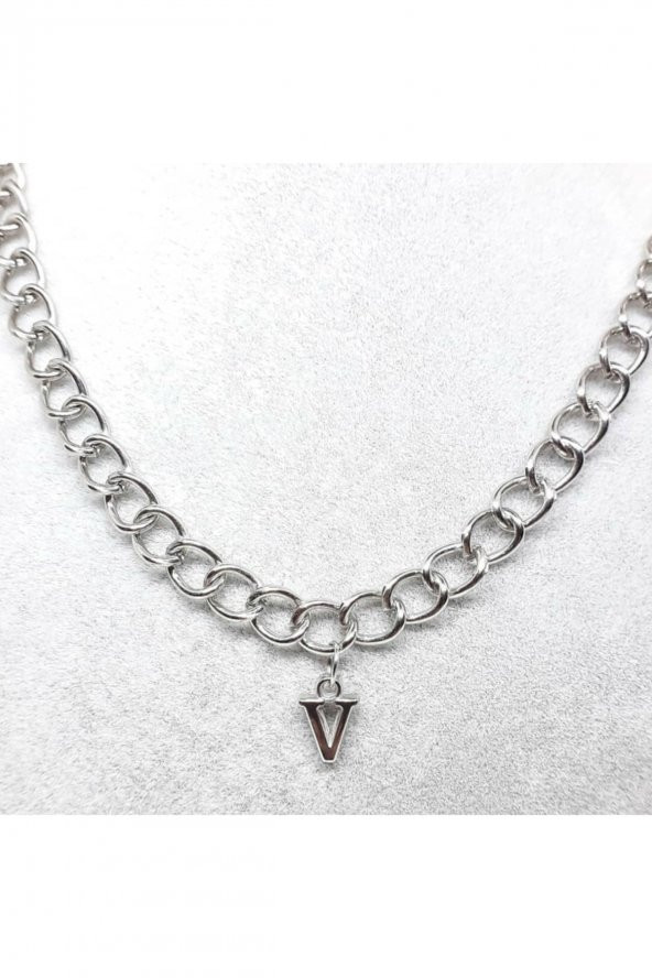 Bts V Kolye Yazılı Gümüş Renkli 45 cm Zincirli Hediyelik Kolye