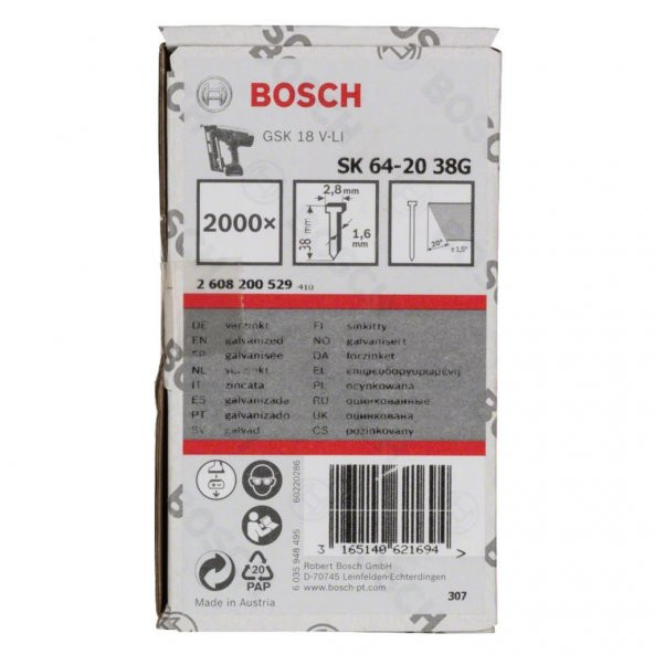 Bosch Gnh 18v-64 m Uyumlu Başsız Çivi 38mm 2000 Adet 2608200529
