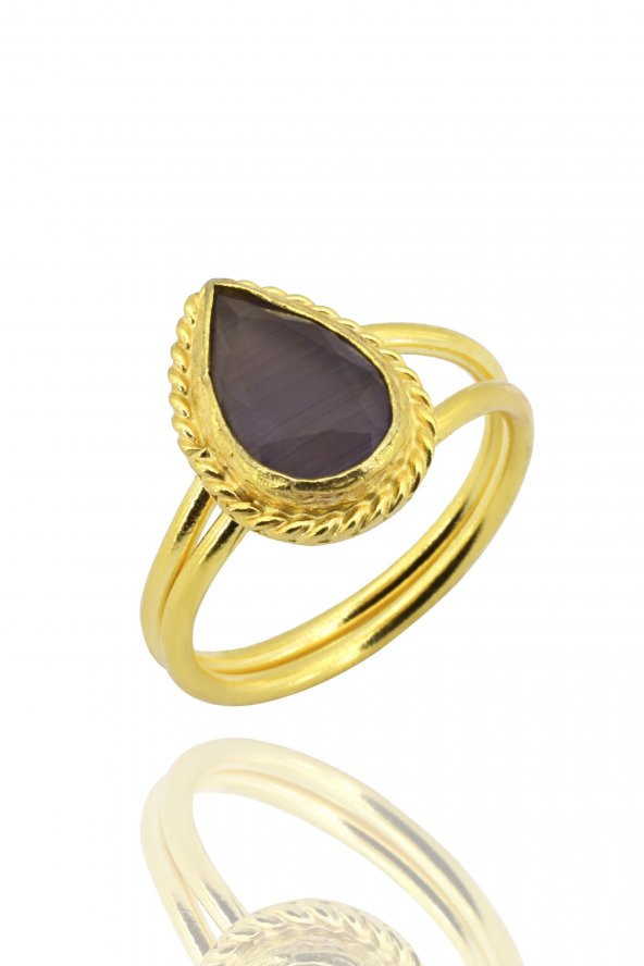 Güneş Taşı Serisi Sarma Damla Kesim Siyah Renkli Oniks 22 Ayar Altın Kaplama Kadın Üçlü Set 925 Ayar Gümüş Zincirli - 2