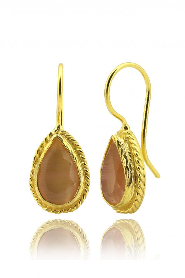 Güneş Taşı Serisi Sarma Damla Kesim Siyah Renkli Oniks 22 Ayar Altın Kaplama Kadın Üçlü Set 925 Ayar Gümüş Zincirli - 3