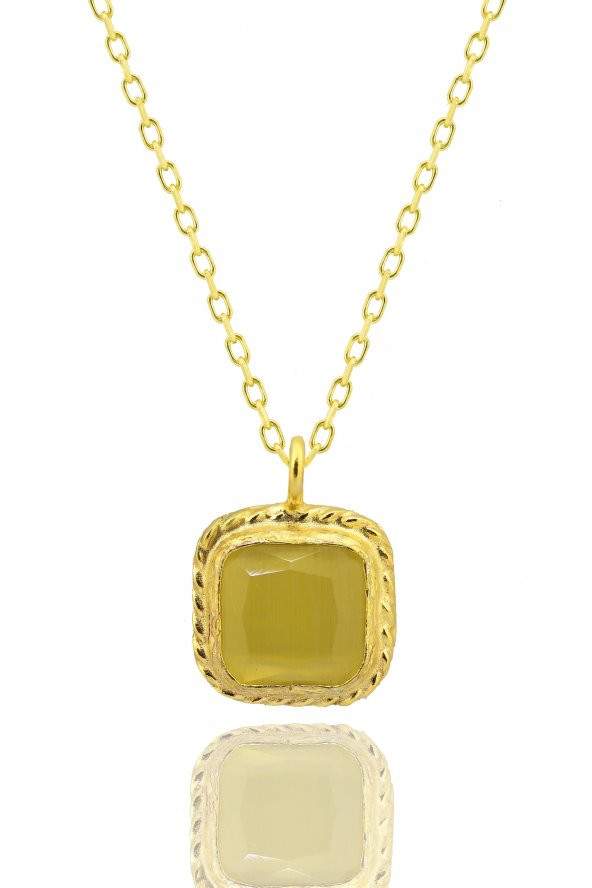Güneş Taşı Serisi Sarma Kare Kesim Sarı Renkli 22 Ayar Altın Kaplama Kadın Üçlü Set 925 Ayar Gümüş Zincirli - 4