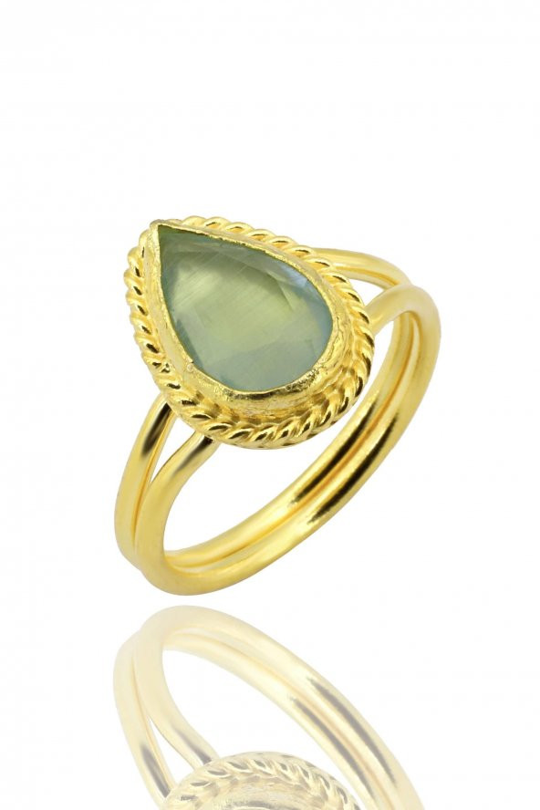 Güneş Taşı Serisi Sarma Damla Kesim Mavi Renkli Oniks 22 Ayar Altın Kaplama Kadın Üçlü Set 925 Ayar Gümüş Zincirli - 2