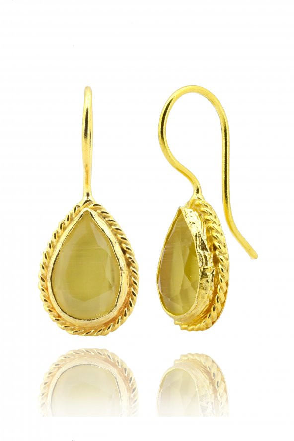 Güneş Taşı Serisi Sarma Damla Kesim Renkli Oniks 22 Ayar Altın Kaplama Kadın Üçlü Set 925 Ayar Gümüş Zincirli - 2