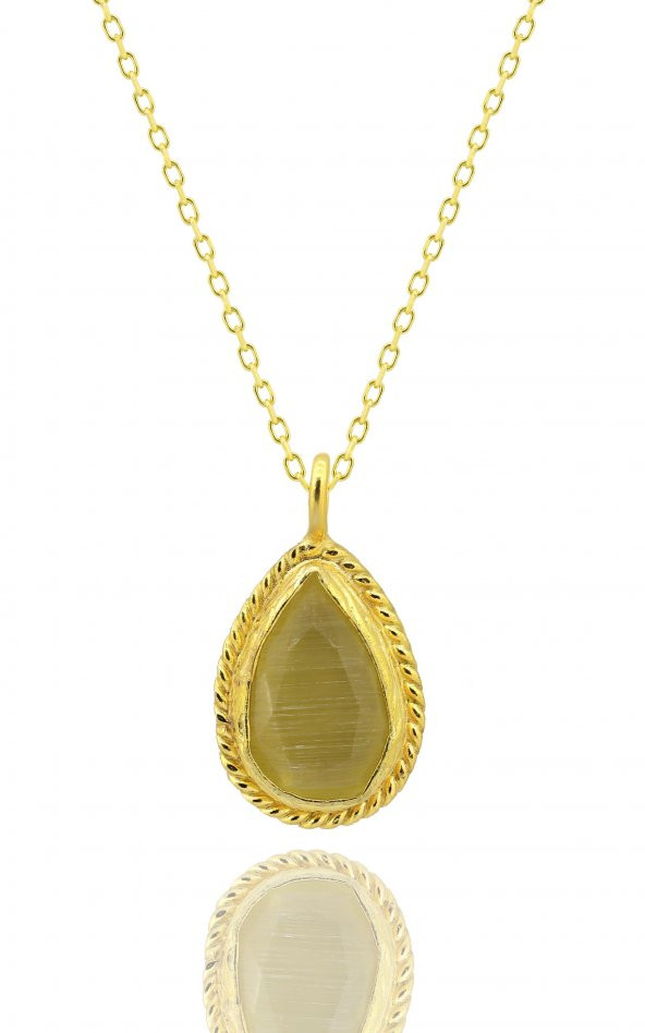 Güneş Taşı Serisi Sarma Damla Kesim Renkli Oniks 22 Ayar Altın Kaplama Kadın Üçlü Set 925 Ayar Gümüş Zincirli - 3
