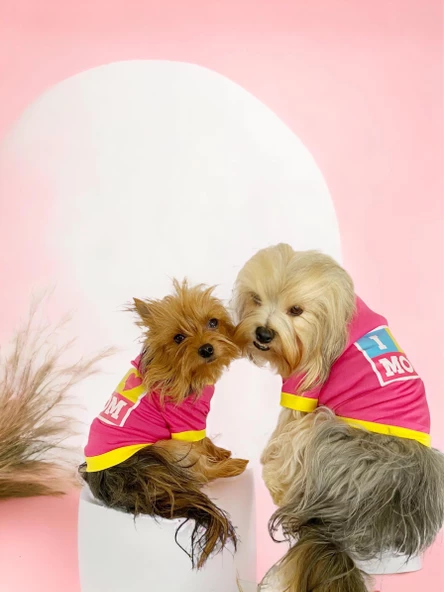 Hediye Paketli, Anneler Günü, I Love Mom Pink,Oval Yaka Tişört Köpek Kıyafeti,Elbisesi Anneler Günü, Anneye, Anne - 7