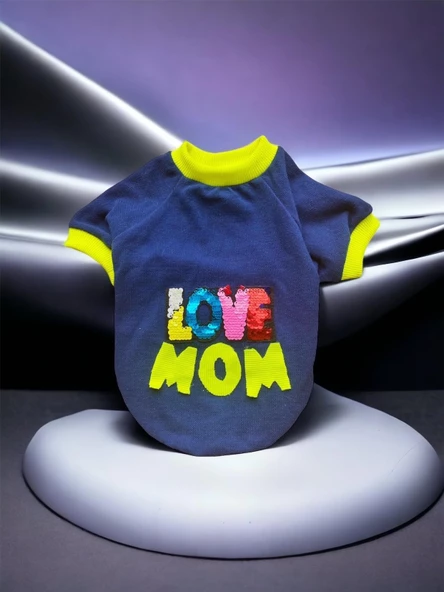 Hediye Paketli, Anneye Hediye, Love Mom Neon, Oval Yaka Tişört Köpek Kıyafeti,Elbisesi, Anneler Günü, Anne - 2