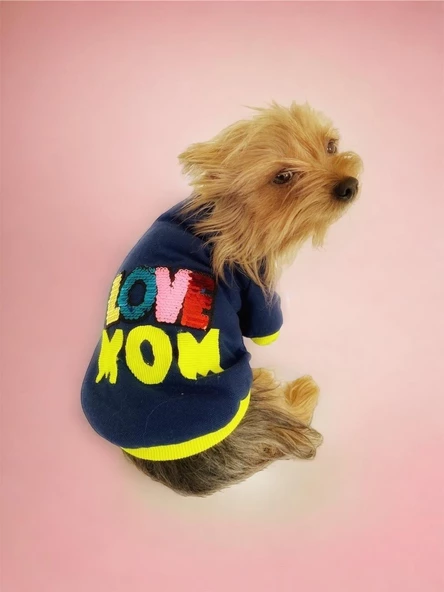 Hediye Paketli, Anneye Hediye, Love Mom Neon, Oval Yaka Tişört Köpek Kıyafeti,Elbisesi, Anneler Günü, Anne - 7