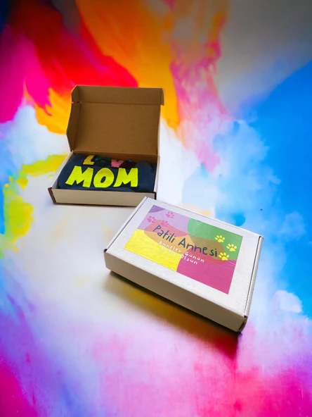 Hediye Paketli, Anneye Hediye, Love Mom Neon, Oval Yaka Tişört Köpek Kıyafeti,Elbisesi, Anneler Günü, Anne - 3