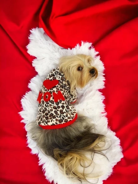 Hediye Paketli, Anneye Hediye, Love Mom Leopar İnce Köpek Ceketi,Kıyafeti,Elbisesi, Anneler Günü, Anne