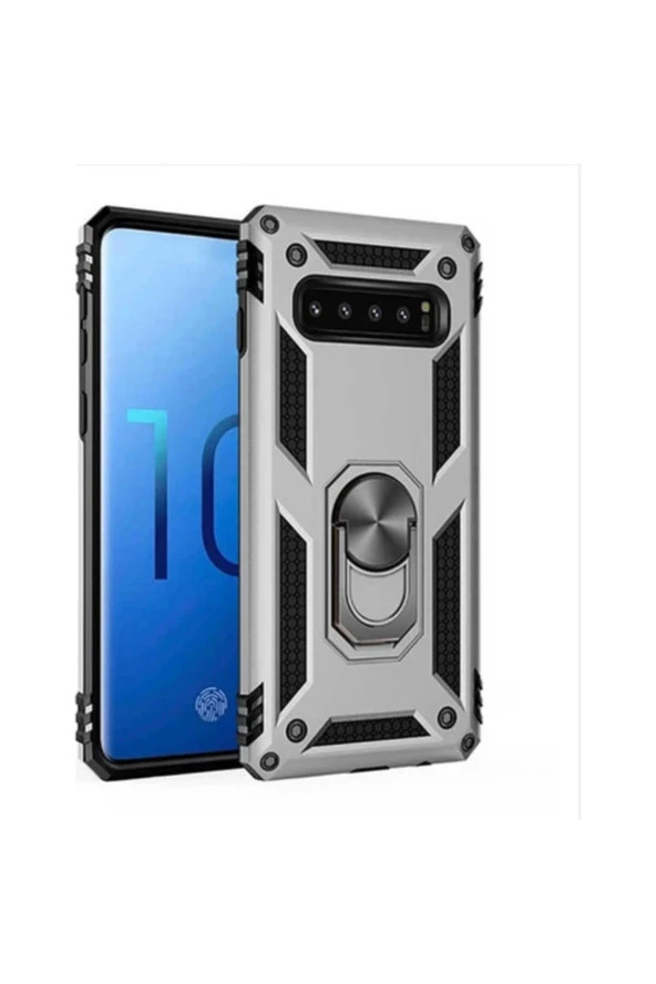 Zore Samsung Galaxy S10 Uyumlu Kendinden Standlı Mıknatıslı Silikon Kılıf Siyah