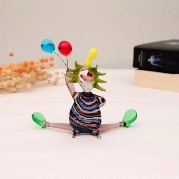 Veraart El Yapımı Murano Cam Balon Tutan Mor Pantolon Palyaço Biblo - 3
