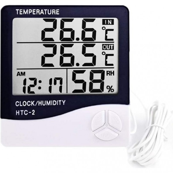 Htc-2 Masa Termometre Dijital Nem Ölçer Sıcaklık Isı Alarm  Pil A34 - 2