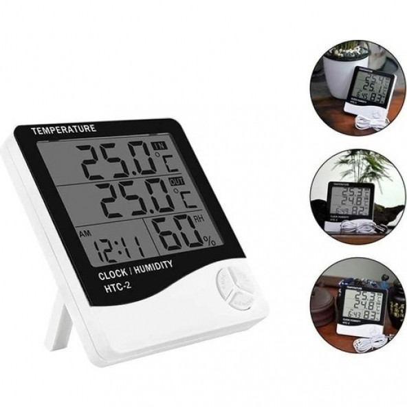 Htc-2 Masa Termometre Dijital Nem Ölçer Sıcaklık Isı Alarm  Pil A34 - 3