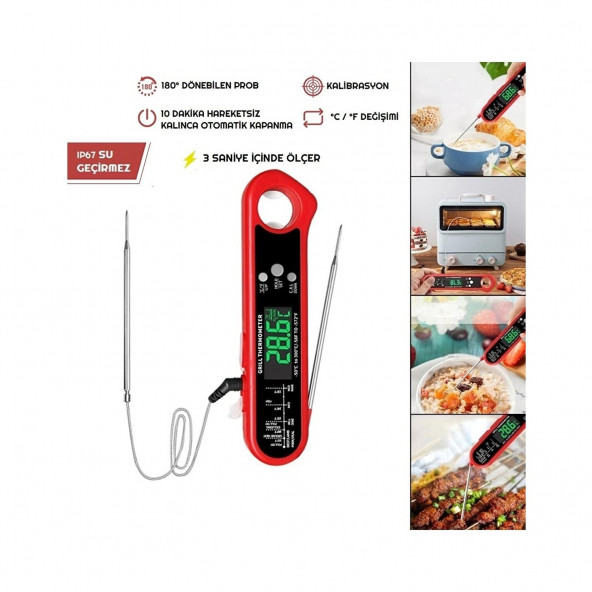 Çıkarılabilir Multi Problu Paslanmaz Dijital Et Yemek Termometresi -50°C-300°C Sıcaklık Ölçer TP500 A06 - 3