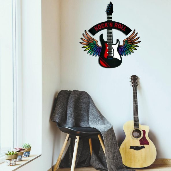 Veraart Epoksili Kişiselleştirilebilir Kanatlı Gitar Figürlü Duvar Dekorlu Gece Lambası 60x55 cm - 9