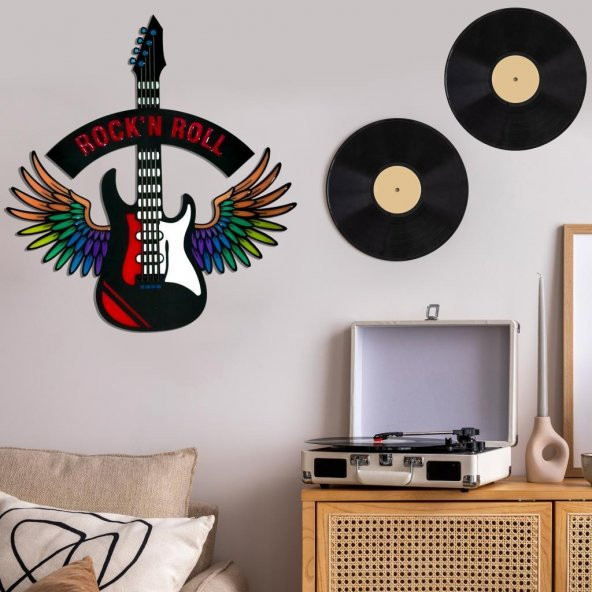 Veraart Epoksili Kişiselleştirilebilir Kanatlı Gitar Figürlü Duvar Dekorlu Gece Lambası 60x55 cm - 11